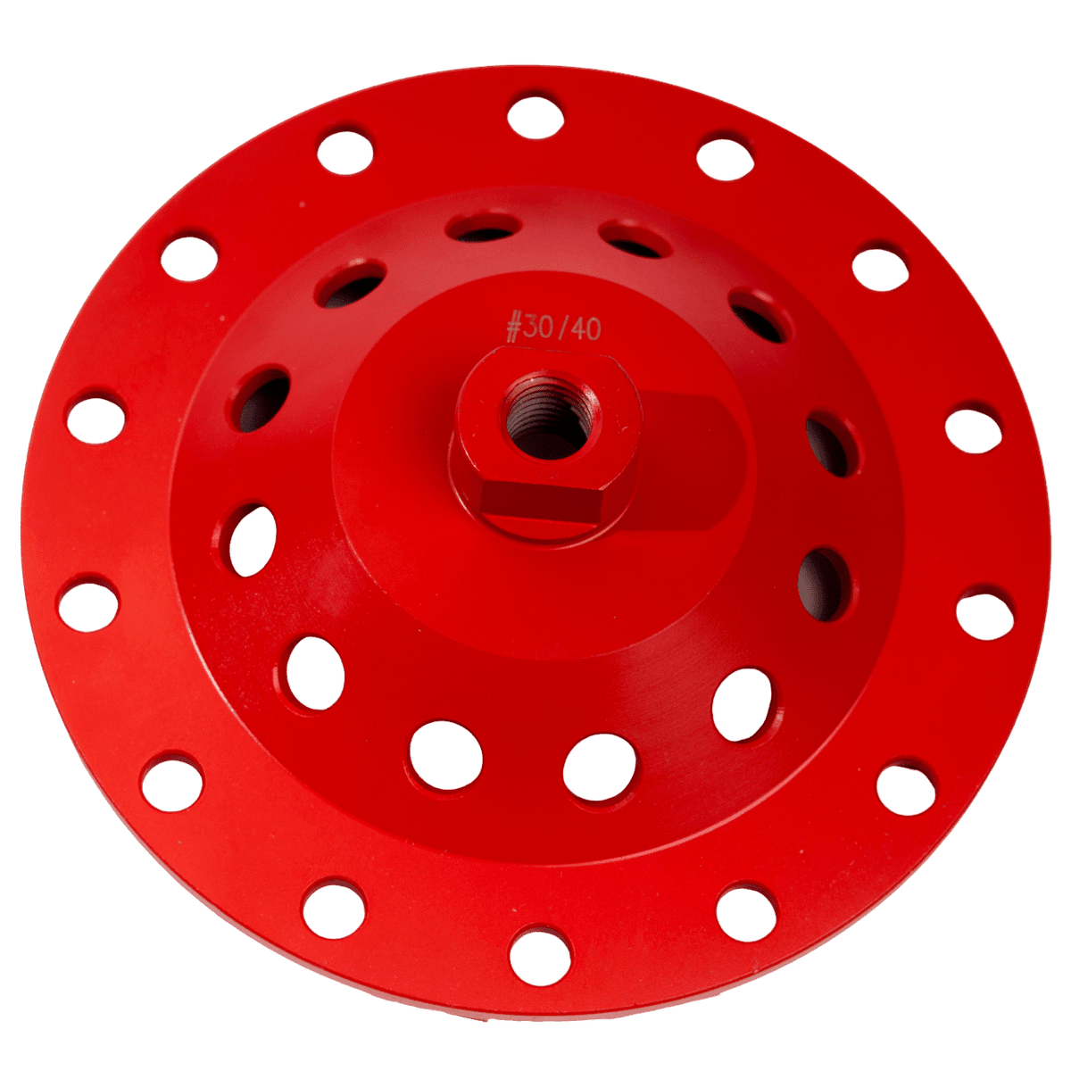 Turbo Supreme diamond cup wheel, back of the body showing the 5/8-11 UNC threaded arbor and cooling holes