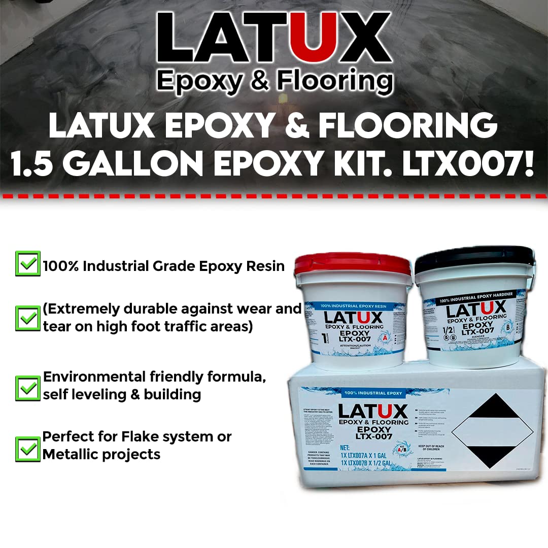 Latux Epoxy & Flooring 1.5 Gallon / 2 Part Kit Garages, Flooring, Tabletops & More LTX-007