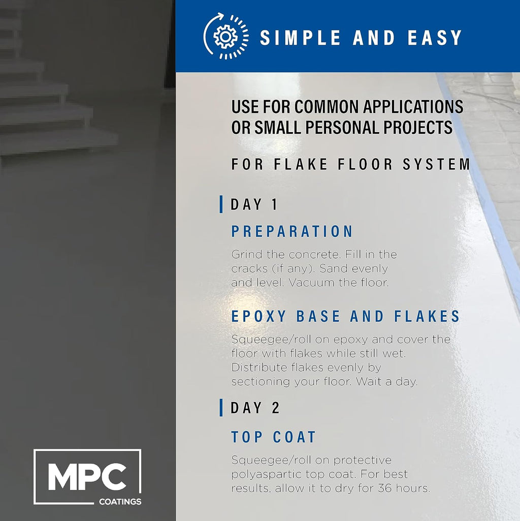 MPC Flake Floor Epoxy System - Contractor-Grade Floor Epoxy Kit for Residential and Commercial Use, 3 Gallons, 25 Pounds, Covers 400 Square Feet