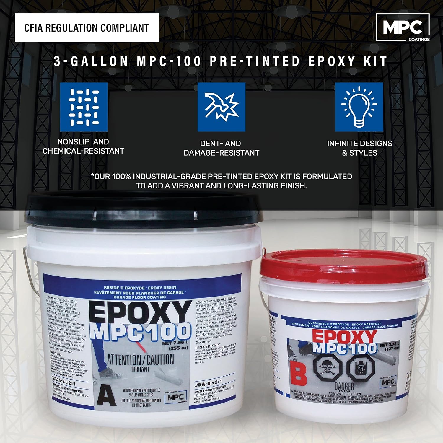 MPC Flake Floor Epoxy System - Contractor-Grade Floor Epoxy Kit for Residential and Commercial Use, 3 Gallons, 25 Pounds, Covers 400 Square Feet