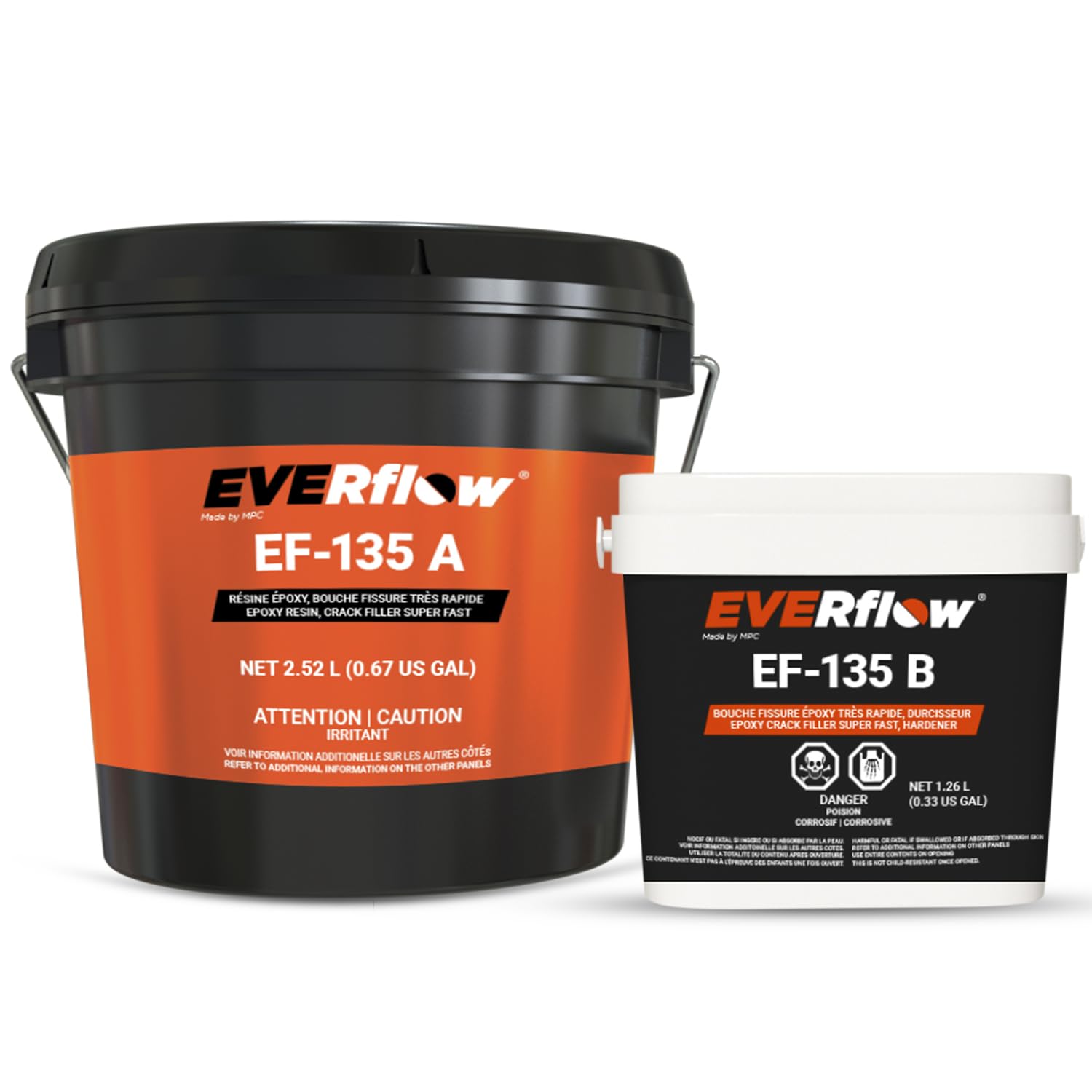 Everflow EF-135 super fast cure epoxy crack filler 1 gallon kit, Part A resin and Part B hardener pails