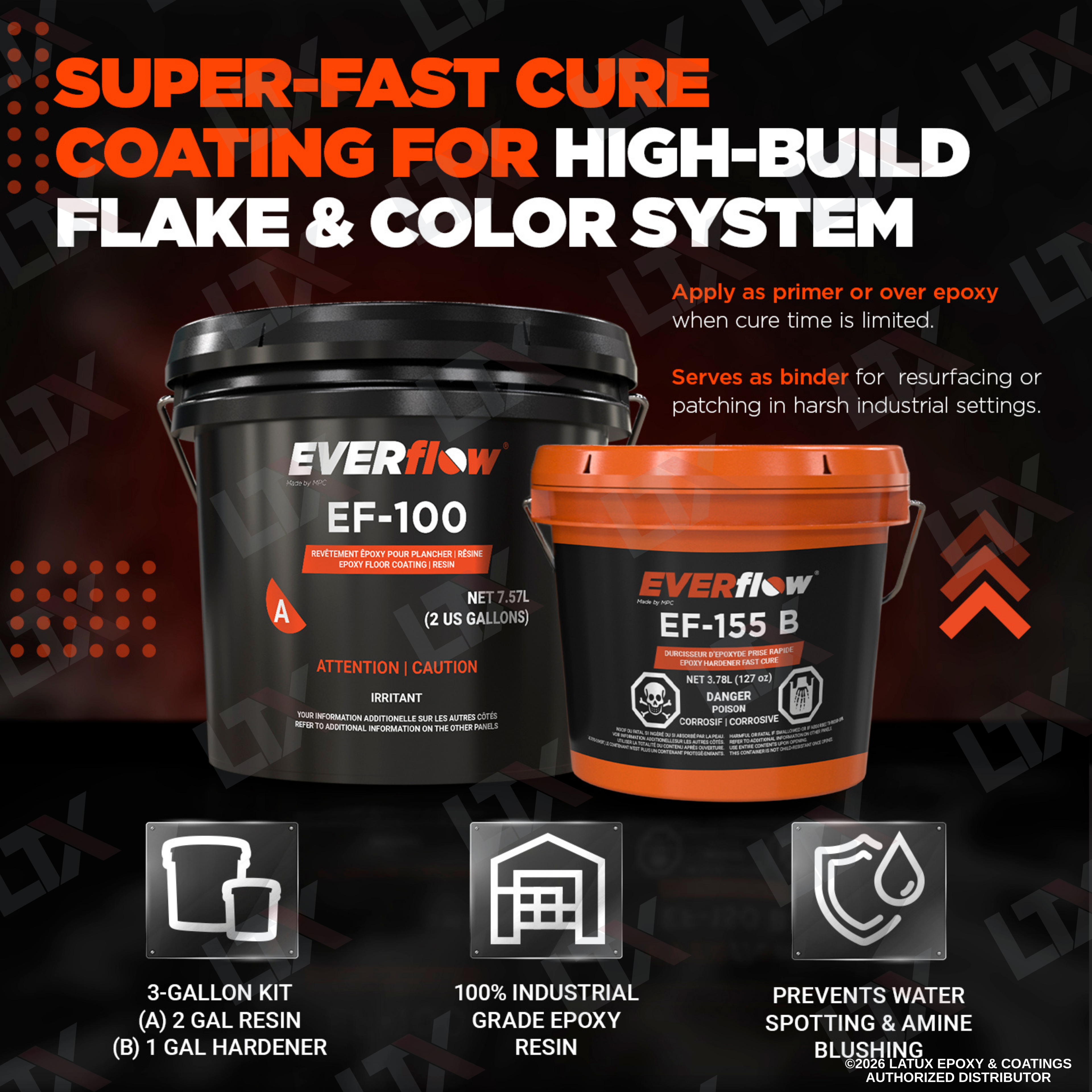 EF-155 | Super Fast Epoxy Resin Flooring Kit For Metallics (3 Gal) | 100% Solids, UV Stable