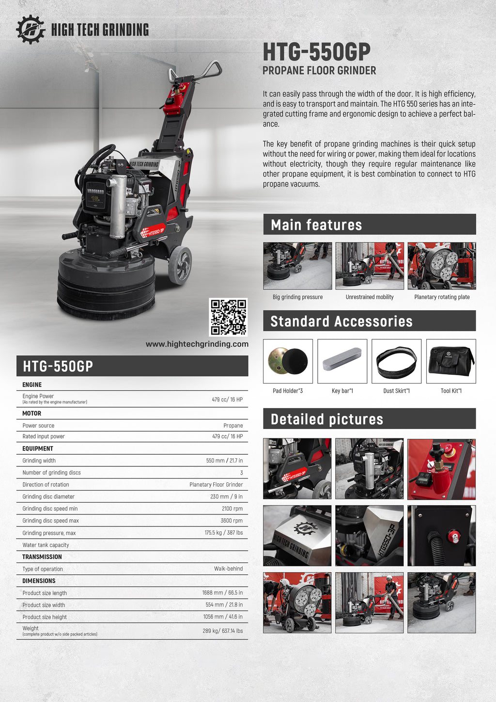 HTG-550 GP Propane Planetary Floor Grinder 22 in