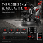 LTX-100 substrate prep requirements, 28 day concrete cure, ICRI CSP 2 to 3 profile, under 6 percent slab moisture and under 85 percent internal RH