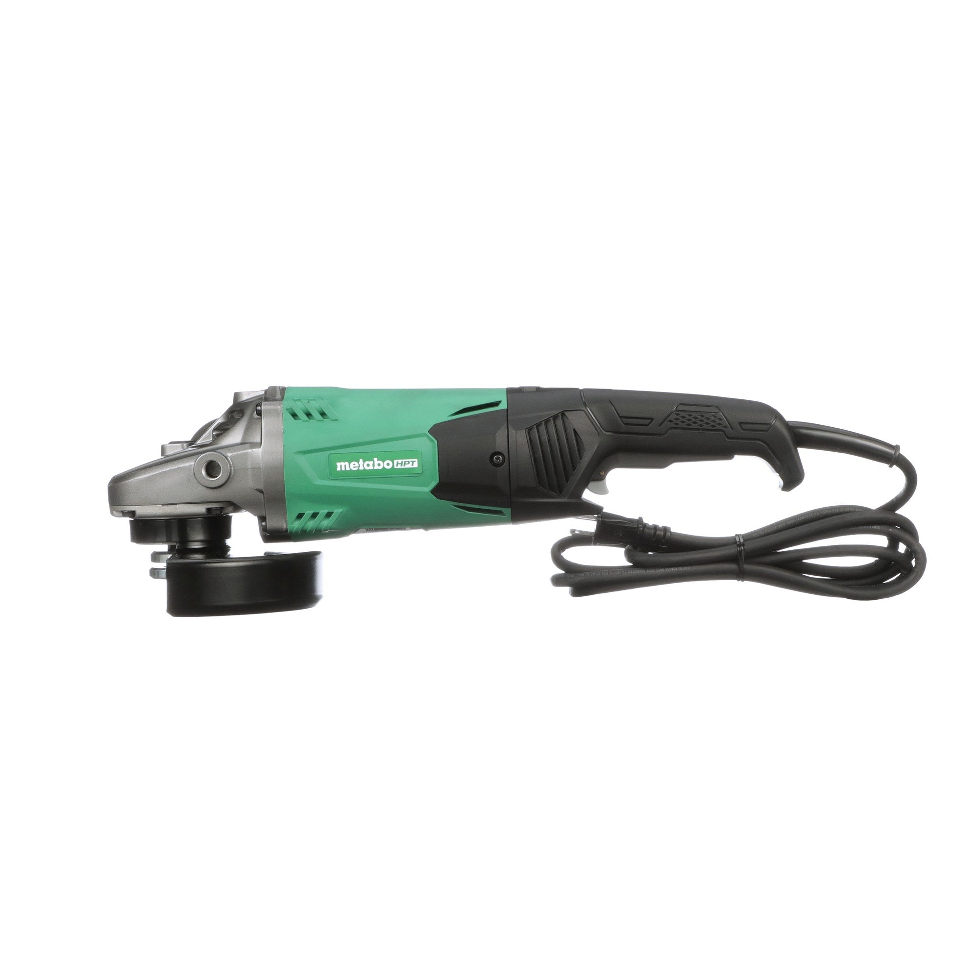 Metabo HPT G18ST angle grinder side view showing guard and trigger switch