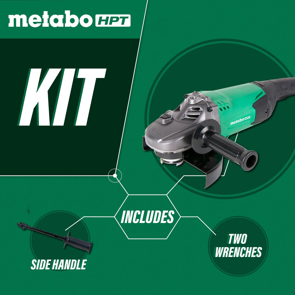 Metabo HPT G18ST grinder with included side handle and two wrenches